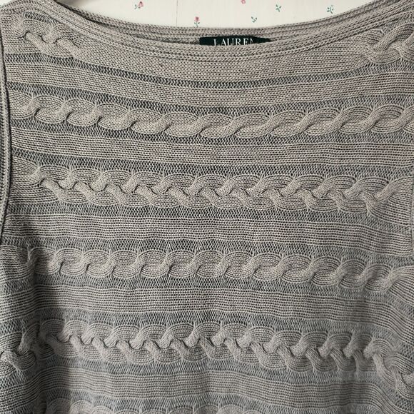 Lauren Ralph Lauren Sweater Women XL* Gray Cable Knit Cotton Hi Lo *Minor Flaws* - Picture 3 of 16